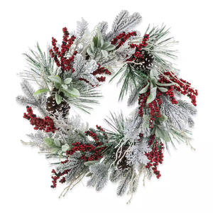 Nuovo Design Ghirlanda Natalizia Artificiale Decorativa da 60 cm (24 pollici), Ghirlanda Bianca Effetto Neve con Pigne e Bacche per Decorazione Porta - Product Image 1
