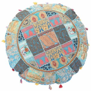 New Arrival AUBUSSON Bohemian Jacquard 100% cotton sàn đệm handmade Ấn Độ chắp vá cổ điển thêu pouf vuông Bìa - Product Image 1