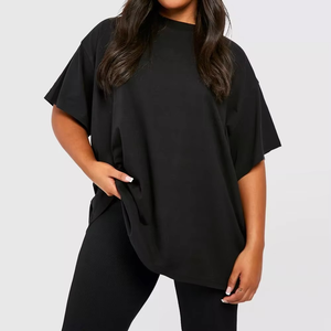 Camiseta de algodón de gran tamaño informal para gimnasio, camiseta de gran tamaño con logotipo personalizado para mujer, camiseta transpirable de manga corta con hombros caídos y cuello redondo - Product Image 5