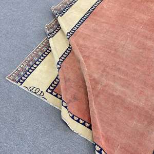 Tapis turc vintage 6,1x7,3 pi (186x221 cm), tapis en laine à carreaux rouges - Product Image 4