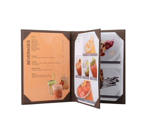 Cubierta de Menú de Restaurante Personalizada de Lujo, Portamenús de Cuero PU Impermeable con 4 Páginas Reemplazables - Product Image 1