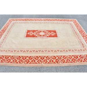 Tapis turc vintage classique Orange Beige 6.8 X 9.3ft Patchwork fait à la main Rectangle laine Polyester Latex support pour Teen Living - Product Image 3
