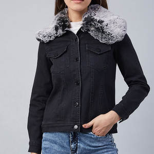 Veste en jean en fausse fourrure pour femmes de qualité supérieure Logo personnalisé imprimé élégant motif solide doublure en laine pur coton spandex pour l'hiver - Product Image 1