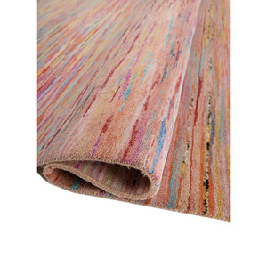 Tapis en laine et soie de bambou à motifs rayés Manchaha - Les-1021 - Noué à la main - Rose et violet - Pour usage domestique - Product Image 2
