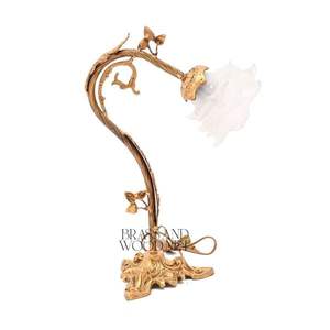 Antique brass floral <b>table</b> lamp with <b>butterfly</b> accents and frosted glass flower shade for luxury decorative interiors - Product Image 1