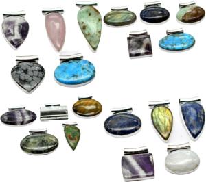 Lote de anillos de piedras preciosas chapados en plata de ley 925 hechos a mano, tamaños ajustables a granel, joyería de moda mixta con collares colgantes - Product Image 3