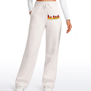 Pantalones de chándal holgados de algodón 100% hechos a medida de alta calidad para mujer logotipo impreso personalizado cintura elástica ajuste suelto Flare Joggers - Product Image 1