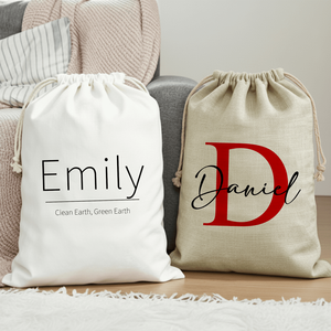 Sac à cordon personnalisé avec initiales simples pour cadeaux quotidiens, fêtes, Noël, pour enfants, famille, amis - Product Image 2