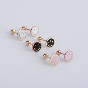 Orecchini da donna alla moda in oro 14k Fine orecchini da festa vari colori simpatici epossidici con sorriso viso Piercing gioielli regali all'ingrosso K-gioielli - Product Image 1