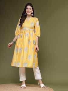 Colección de diseñador exclusivo Ropa étnica india tradicional Kurti de algodón puro con juegos Palazzo del fabricante indio a granel - Product Image 5