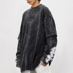 T-shirt Streetwear à Logo Personnalisé, Lavage à l'Acide, Poids Lourd, Pour Hommes, Best-Seller, Hip Hop, Surdimensionné, Manches Doubles, Lavage à l'Acide - Product Image 3