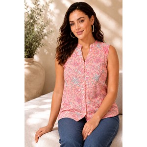 Camiseta sin mangas para mujer - Nawabiyat Dilruba con estampado floral de melocotón hecho a mano - Product Image 5