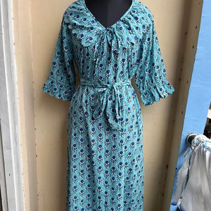 Vestido bohemio con estampado de bloque corto, túnicas indias, vestido a mano, Vestido largo de algodón, colección de vestidos estampados indios - Product Image 1