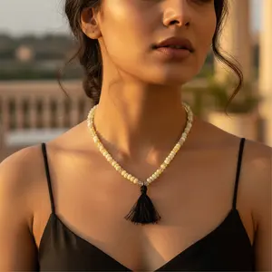 Collar de Cuentas de Piedras Preciosas Bohemias Hecho a Mano para Mujer, Diseño de Borla Religiosa Clásica Vintage, Perlas, Turquesa, Madera, Jade, Regalo - Product Image 2