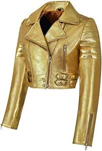 Chaqueta de cuero de color dorado para mujer personalizada al por mayor, chaqueta recortada de piel de cordero para motocicleta, chaqueta de motorista de estilo clásico frustrado para hombre - Product Image 2