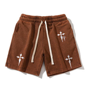 2024 Men's Casual Street Wear Running Acid Wash Shorts Custom Logo Embroidery French Terry Cotton Breathable and Waterproof - Product Image 1