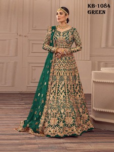 Elégant mariage traditionnel Anarkali robe costume filet brodé mariée lourde évasée pierre travail concepteur Dupatta Salwar Kameez - Product Image 2