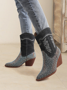<span class=keywords><strong>Botines</strong></span> Vaqueros de Mujer de Primera Calidad, Tendencia 2023, <span class=keywords><strong>Botines</strong></span> Casuales con Tacón Cuadrado Bajo, <span class=keywords><strong>Botines</strong></span> de Moda con Pedrería - Product Image 4