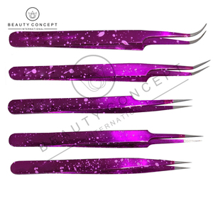Pince à épiler droite ou incurvée durable pourpre moucheté d'extension de cils colorée la plus vendue par Beauty Concept International - Product Image 3