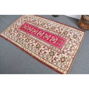 Tapis Vintage en Laine Turque Rouge Beige Patchwork Design Grand Rectangle 39X64 pieds Support en Latex 10mm pour Couloir Chambre - Product Image 4
