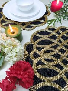 แผ่นรองจานประดับลูกปัด งานฝีมือ MS Handicraft ออกแบบตามสั่ง ทำมือ กันลื่น ทนทาน หรูหรา ตกแต่งโต๊ะอาหาร ของตกแต่งวันหยุด ชิ้นงานที่ไม่เหมือนใคร ของขวัญขึ้นบ้านใหม่ - Product Image 5