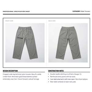 Pantalons larges à jambes larges pour hommes, en polyester/coton technique, jogging de sport, broderie dorée personnalisée, streetwear Y2K, haut de gamme - Product Image 6