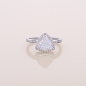 IGI Certified Trillion Cut Lab Grown Diamond Halo Engagement / Wedding Ring with Pave Band in <b>Solid</b> 925 Sterling <b>Silver</b> - Product Image 1
