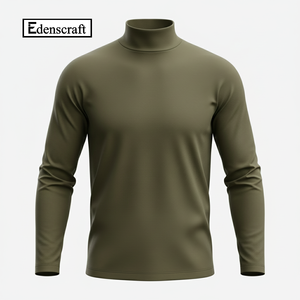 Camiseta de Manga Larga para Hombre, Cuello Alto, Color Naranja Sólido Personalizado, Corte Regular, 100% Algodón, Ecológica, Transpirable, al por Mayor - Product Image 5