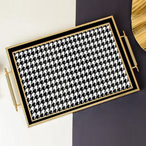 Wood Material Rectangle Shape <b>Black</b> and White Finish <b>Decorative</b> Serving <b>Tray</b> Multi Functional Serving - Product Image 1