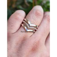 Anillo Apilable de Plata de Ley 925 Hecho a Mano con Diseño Geométrico de Triple Capa, Diseño Único para Anillo de Cóctel Unisex Sencillo