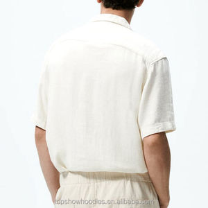 เสื้อเชิ้ตลำลองแขนสั้นสำหรับผู้ชายผ้าฝ้ายออร์แกนิก100% ป้องกันริ้วรอยระบายอากาศได้ดีเสื้อคอวีแบบปรับแต่งได้ - Product Image 2