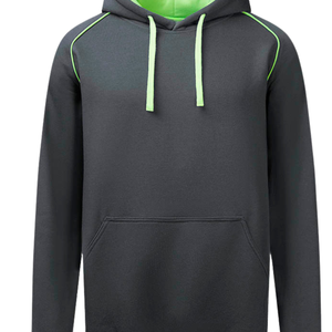 Sweat-shirt à capuche en molleton de coton gris foncé avec doublure vert fluo, vêtement de sport décontracté, sweat-shirt uni sans motif - Product Image 2