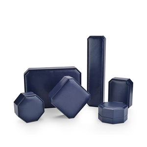 Elegant Octagonal Jewelry <b>Box</b> With Lid For Necklace <b>Storage</b> Blue Exterior <b>Beige</b> Interior - Product Image 5