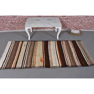 Vintage Turkish Kilim Rug 2.8x6.7 ft, <b>Brown</b> Accent Floral <b>Wool</b> Rug - Product Image 3