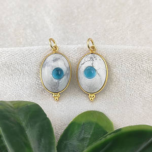 Howlite Double Pierre Ovale Forme Pendentif Or Vermeil Lunette Ensemble Cabochon Charme Pendentif Pour La Fabrication De Composants De Bijoux - Product Image 5