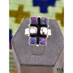 Bague ajustable de style sud-ouest, faite à la main, avec dahlia violet, cheval sauvage, magnésite, argent sterling, incrustation naturelle, sertissage clos, cadeau - Product Image 2
