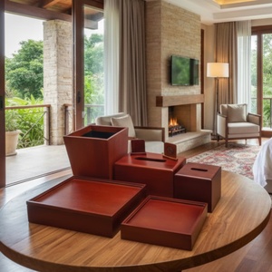 Ensemble cadeau de mariage portable unique, accessoires de chambre d'hôtel modernes, minimalistes et simples, boîte à mouchoirs, poubelle, signalétique en bois - Product Image 1