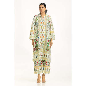 ชุดเซ็ต 2 ชิ้นสำหรับผู้หญิง รุ่น IPST-55009 ลายพิมพ์โบฮีเมียนสุดหรู ผ้าแคมบริก คอเหลี่ยม แขนสามส่วน สำหรับฤดูใบไม้ผลิ/ฤดูร้อน ไซส์ XS - Product Image 1