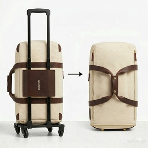 Custom <strong>Large</strong> Ovenight <strong>Holdall</strong> Zip Leather Trim Duffle Weekender Bags Eco Heavy Duty Canvas Suit Duffel Travel Bag With <strong>Wheel</strong> - Product Image 3