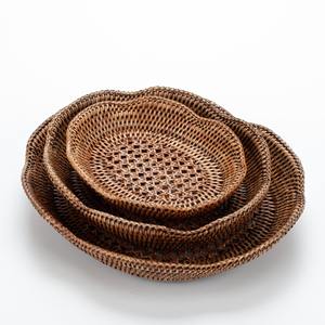 Panier en rotin naturel tressé à la main pour organiser le comptoir ou le garde-manger, paniers peu profonds - Product Image 1
