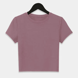 Haut court en coton écologique pour femmes pour l'été décontracté à carreaux Logo à manches courtes Sports Gym Tee Anti-rétrécissement et Anti-UV - Product Image 4