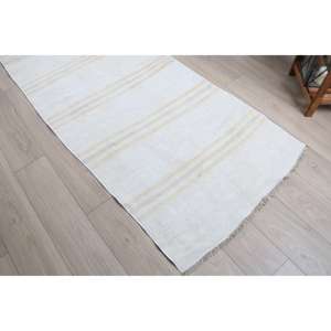 Alfombra Turca, Alfombra Vintage de 3.2x11.5 pies, Alfombra Ikat Blanca y Marrón - Product Image 5