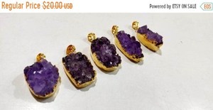 Natural <b>Amethyst</b> <b>Raw</b> Druzy Pendant , 24 Kt Gold Electroplated FreeForm Shape Druzy Size 30to40mm Pendant - Product Image 2