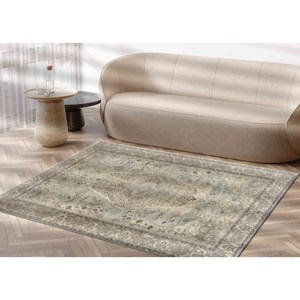 Alfombra de Pasillo Estilo Oushak de Diseño Vintage Verde: Antideslizante, Lavable a Máquina, con Pelo Suave - Product Image 3