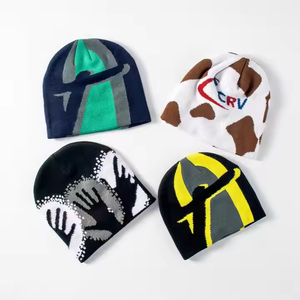 Custom Low Moq Alta calidad Jacquard Logo All Over Print Logo Hip Hop Skull Sport Hat Knitting Beanie Sombreros - Product Image 2
