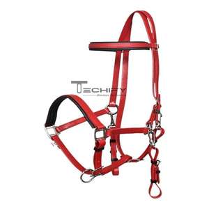 Ensemble de bride de cheval rouge de qualité supérieure avec peitoral et rênes, bride d'équitation anglaise réglable avec quincaillerie en acier inoxydable - Product Image 1