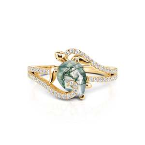 Bague de promesse Jeulia plaquée or rose avec tortue Hug Me et agate mousse en acier inoxydable - Product Image 1