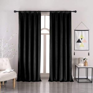 Rideaux noirs en velours pour salon Panneaux de rideaux bloquant la lumière longue Rideaux de poche pour chambre à coucher/Verre coulissant 46*96 pouces - Product Image 1