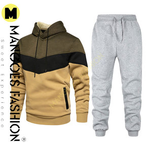 Ensemble de survêtement de luxe en molleton technique pour l'hiver, coupe longue, coupe-vent à capuche de haute qualité, unisexe, en polyester/coton uni - Product Image 2
