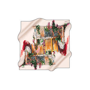 Beige Designer Logo Printed Silk Twill Scarf - Product Image 1